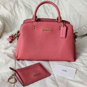 Coach Mini Lillie Carryall Handbag in Bright Coral Pink Salmon w/ ID Case 91146